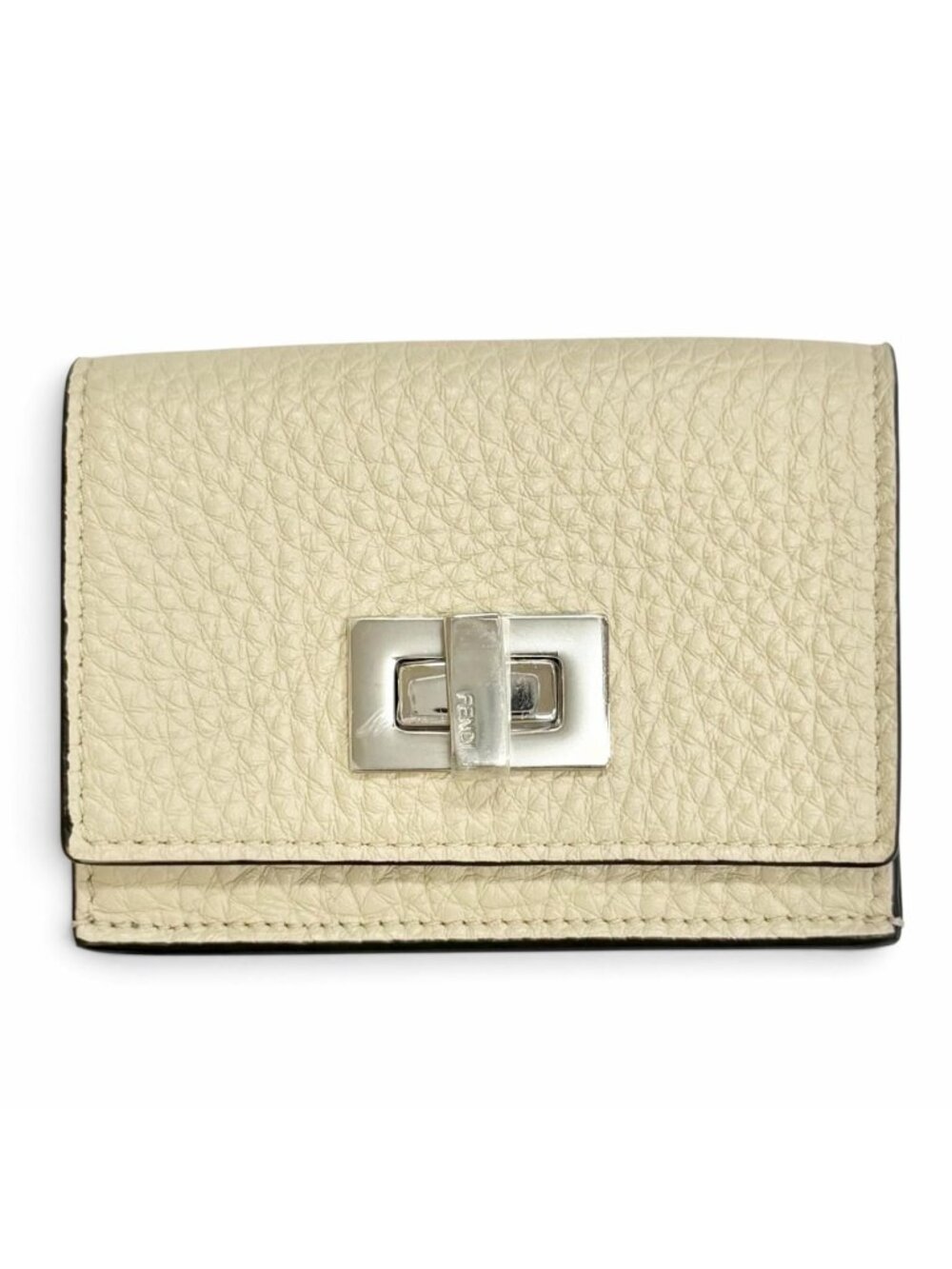 Fendi Selleria Leather Compact Wallet Trifold Ivory Silver